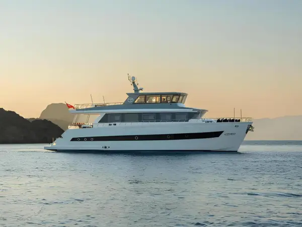 Yacht at anchor during a private weekend charter